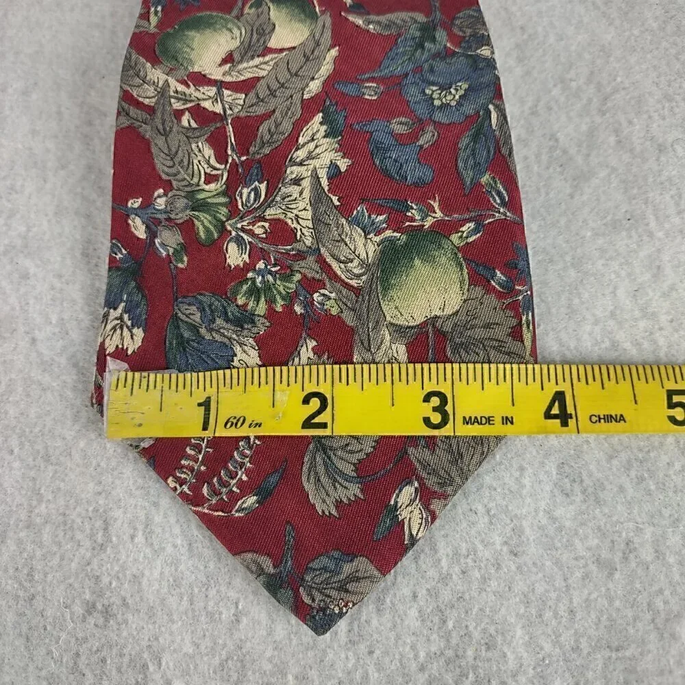 Domani Mens Burgundy, Blue, Gray Green, Flower Pattern 100% Italian Silk Necktie - Picture 7 of 9